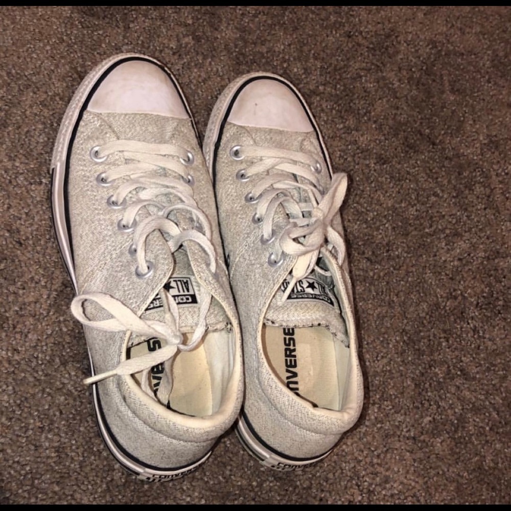 grey and white spotted converse